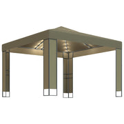 Vidaxl prieel met dubbel dak en led-lichtslinger 3x3x2,7 m taupe - afbeelding 2