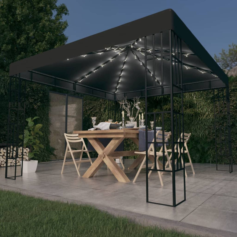 VidaXL Prieel met LED-lichtslinger 3x3 m antracietkleurig