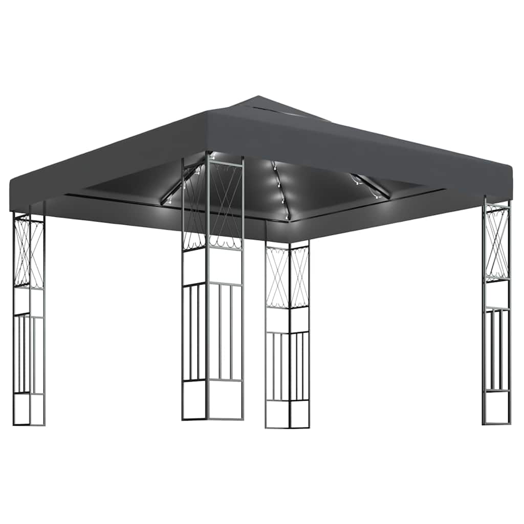 Vidaxl prieel met led-lichtslinger 3x3 m stof antracietkleurig
