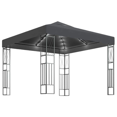 Vidaxl prieel met led-lichtslinger 3x3 m stof antracietkleurig