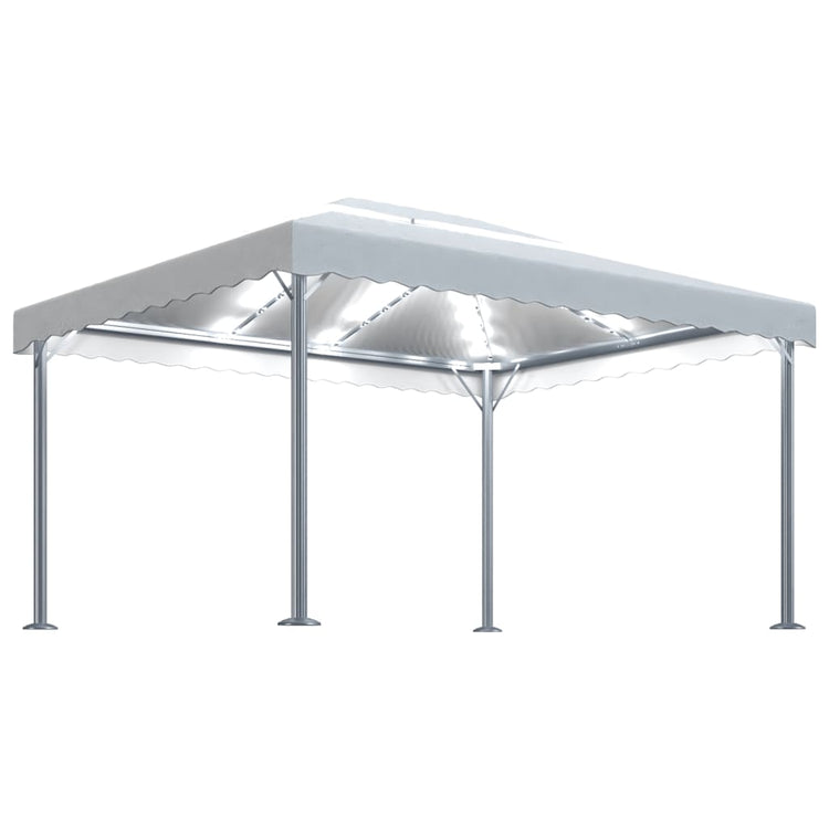 VidaXL Prieel met LED-lichtslinger 400x300 cm aluminium crèmekleurig