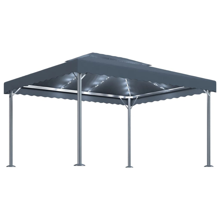 VidaXL Prieel met LED-lichtslinger 400x300 cm aluminium antracietkleur