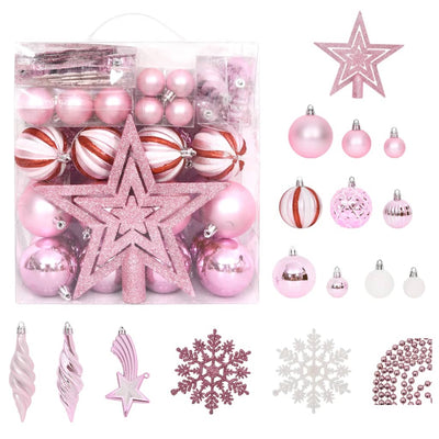 VidaXL 65-delige Kerstballenset roze rood wit