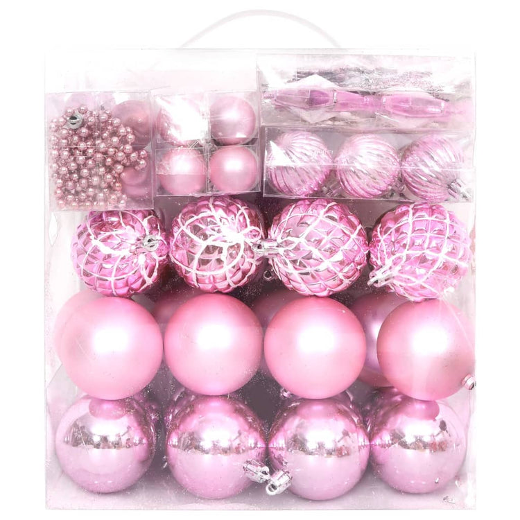VidaXL 65-delige Kerstballenset roze rood wit