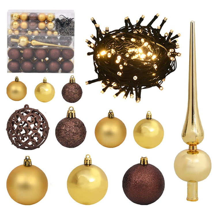 Vidaxl 120-delige kerstballenset met piek en 300 led's goud en brons