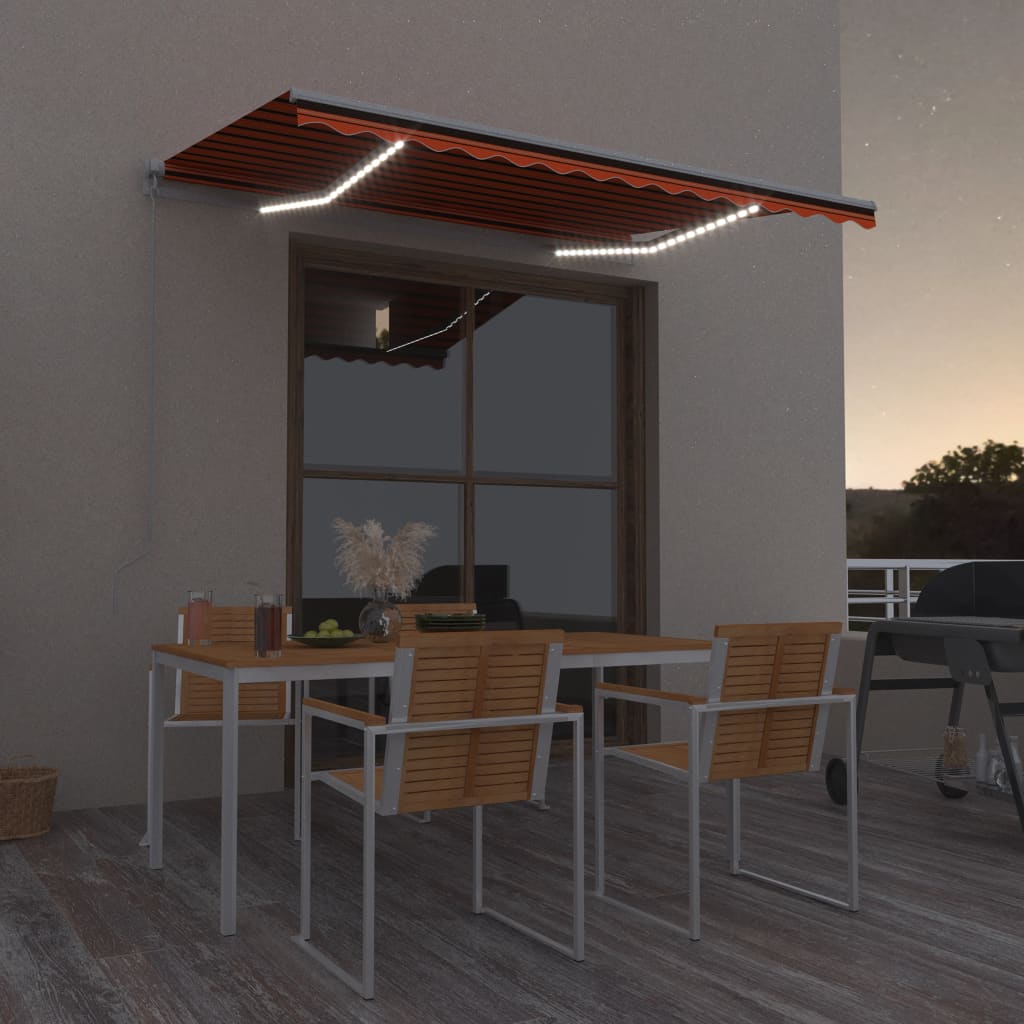 Vidaxl luifel handmatig uittrekbaar met led 300x250 cm oranje en bruin