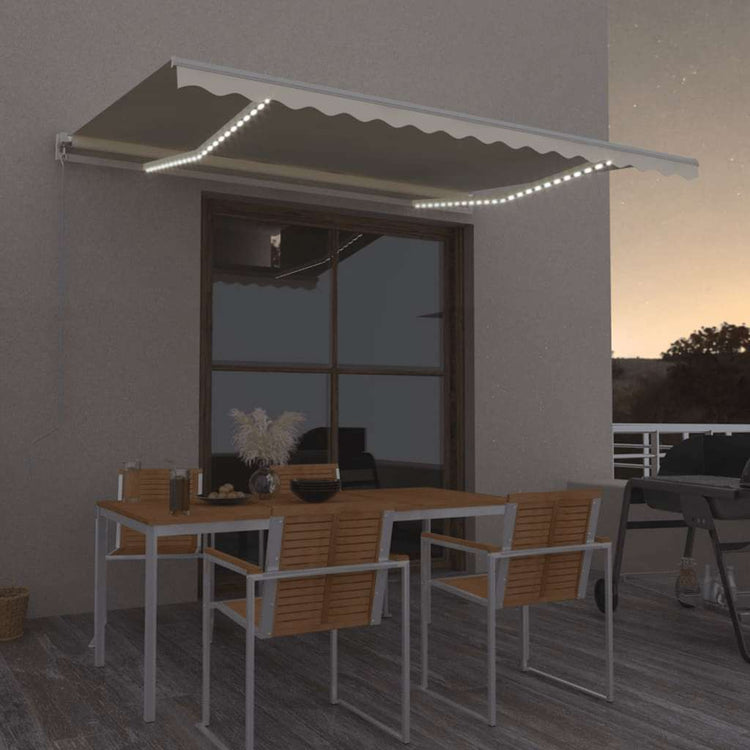 Vidaxl luifel handmatig uittrekbaar met led 400x300 cm crèmekleurig