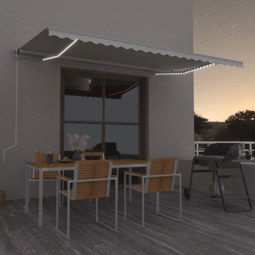 VidaXL Luifel automatisch met LED en windsensor 500x300 cm crèmekleur