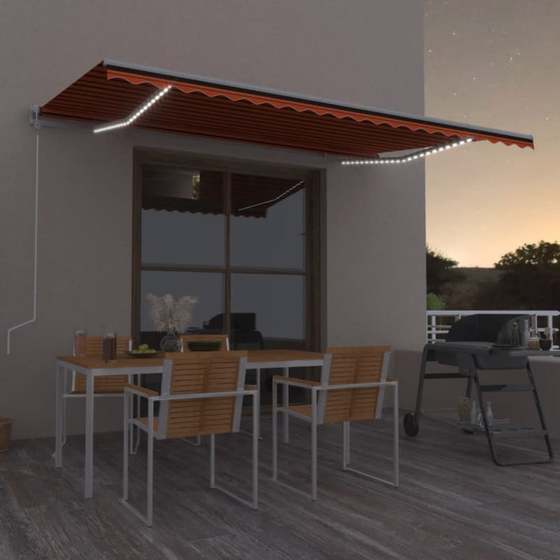 VidaXL Luifel automatisch met LED windsensor 500x300 cm oranje bruin