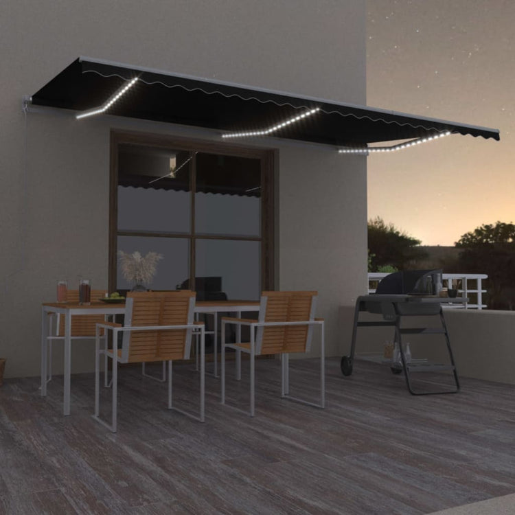 VidaXL Luifel handmatig uittrekbaar met LED 600x300 cm antracietkleur