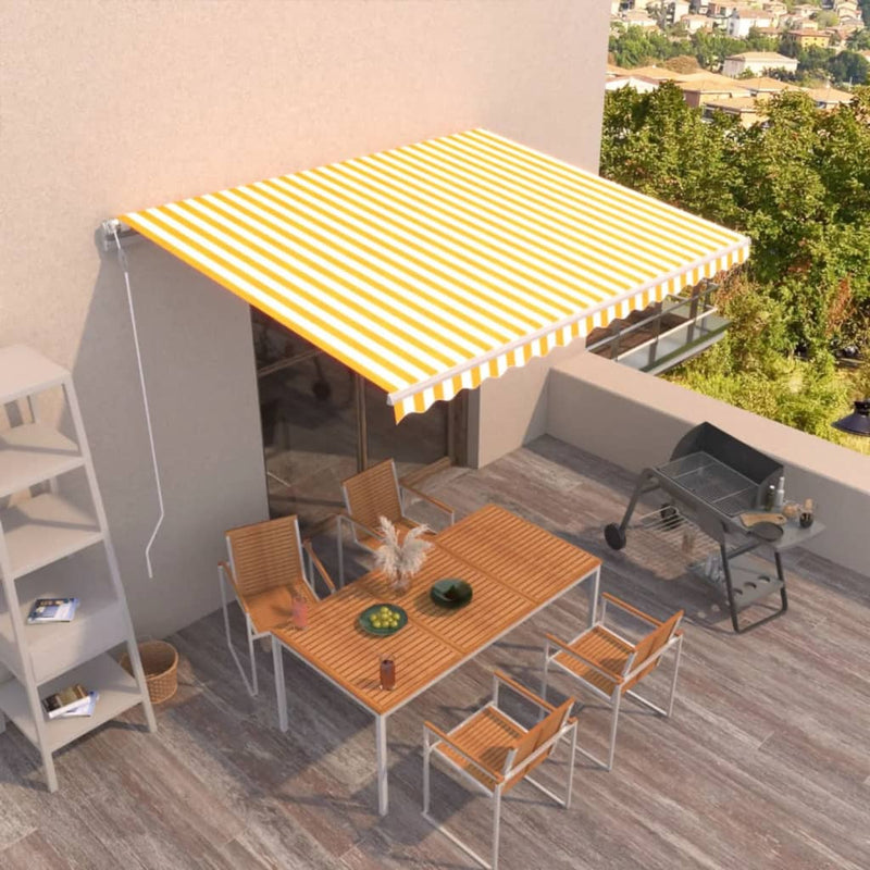 VidaXL Luifel automatisch uittrekbaar 450x350 cm geel en wit