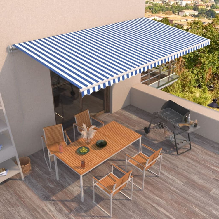 VidaXL Luifel handmatig uittrekbaar 600x350 cm blauw en wit