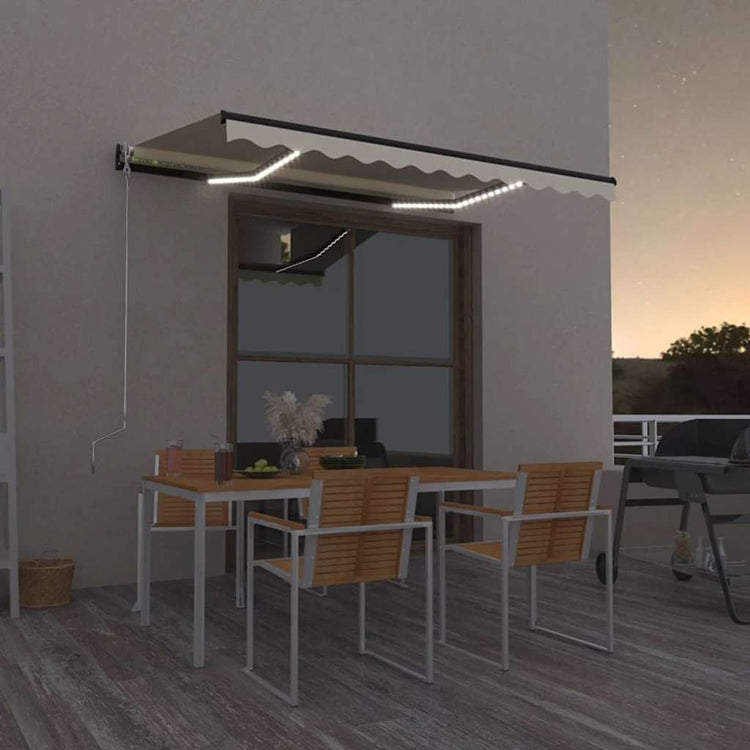 Vidaxl luifel handmatig uittrekbaar met led 350x250 cm crèmekleurig