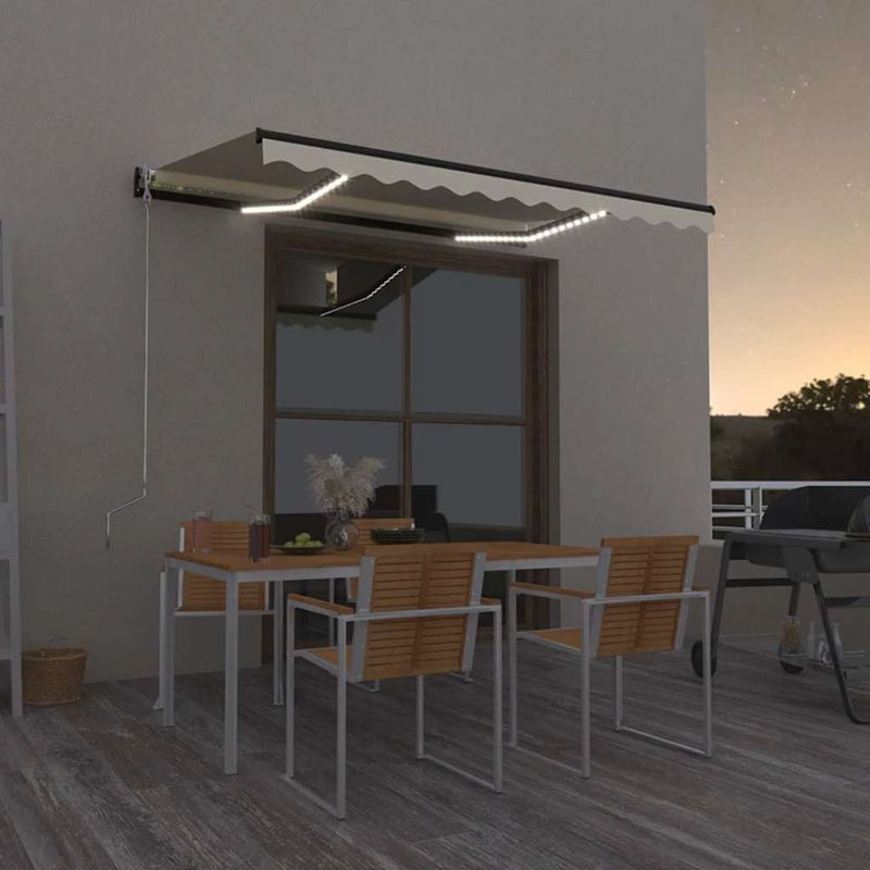 Vidaxl luifel handmatig uittrekbaar met led 350x250 cm crèmekleurig