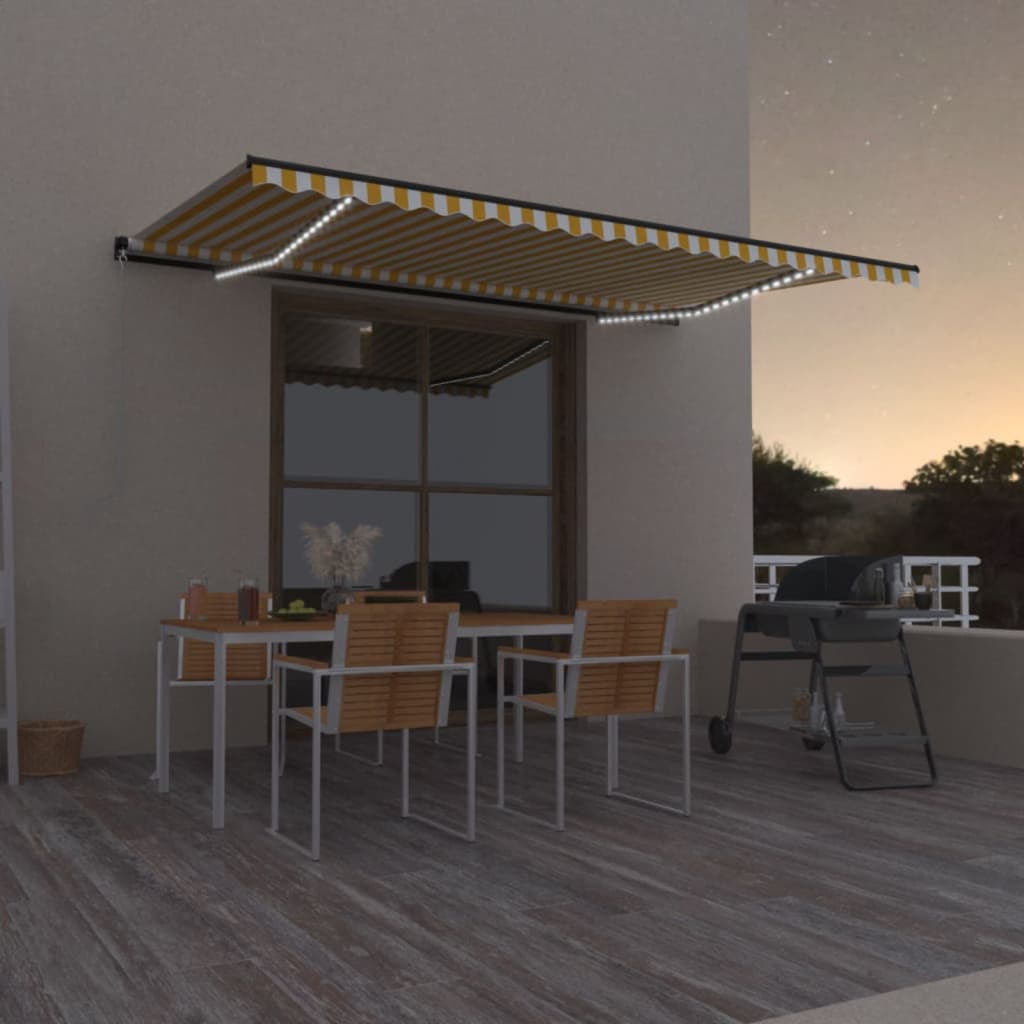 VidaXL Luifel handmatig uittrekbaar met LED 500x300 cm geel en wit