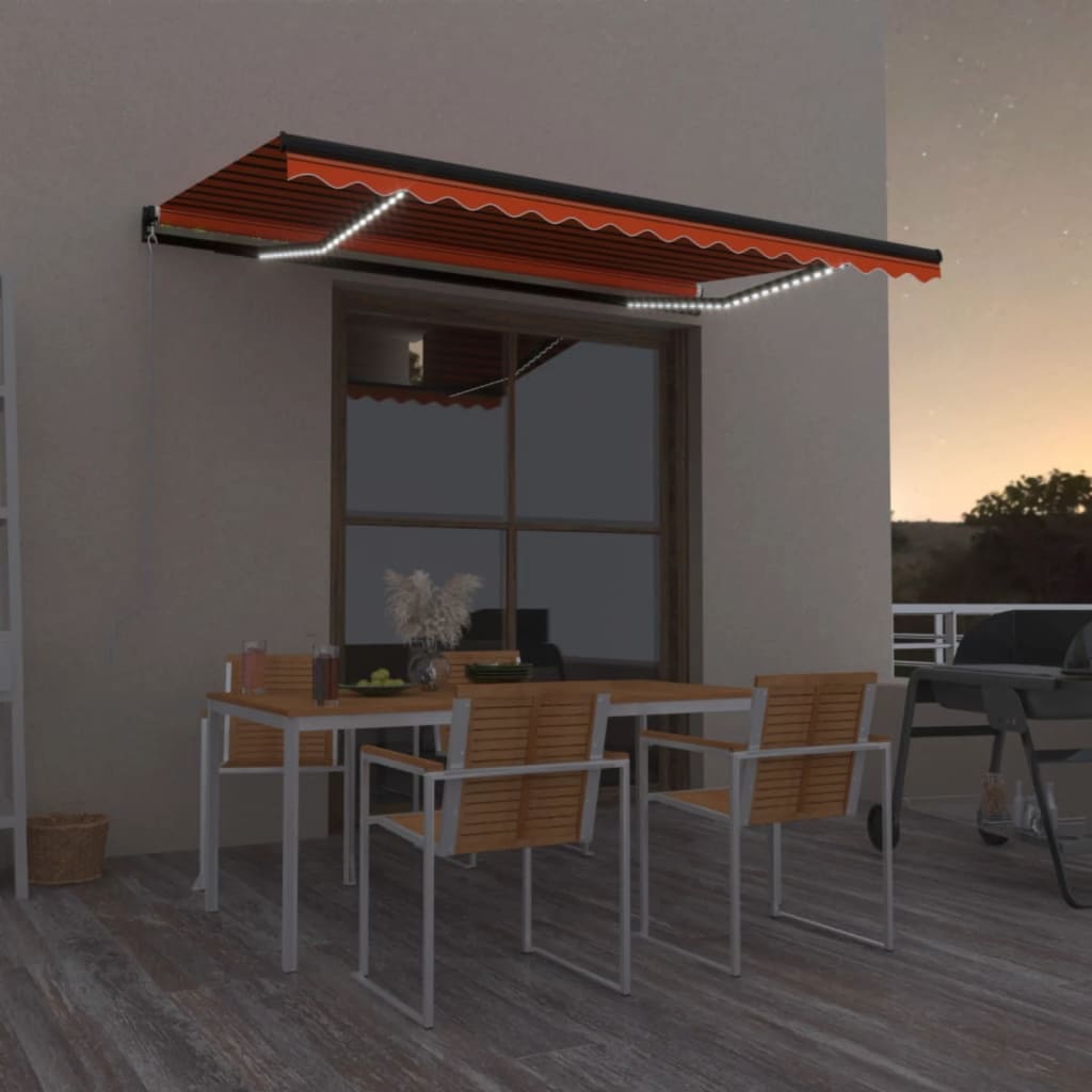 VidaXL Luifel handmatig uittrekbaar met LED 400x350 cm oranje en bruin