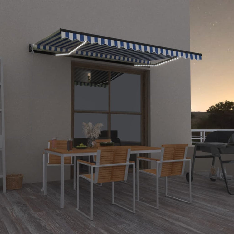 VidaXL Luifel automatisch met LED en windsensor 400x350 cm blauw wit
