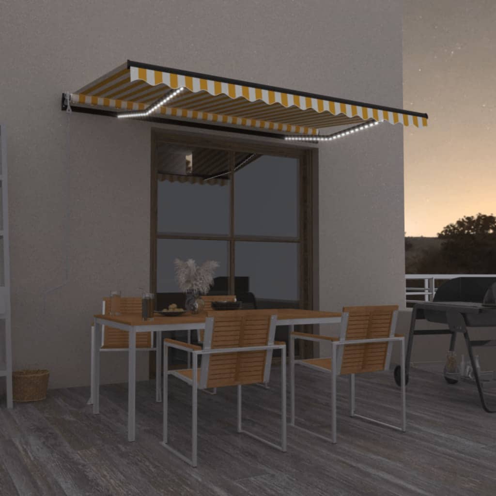 VidaXL Luifel automatisch met LED en windsensor 400x350 cm geel en wit
