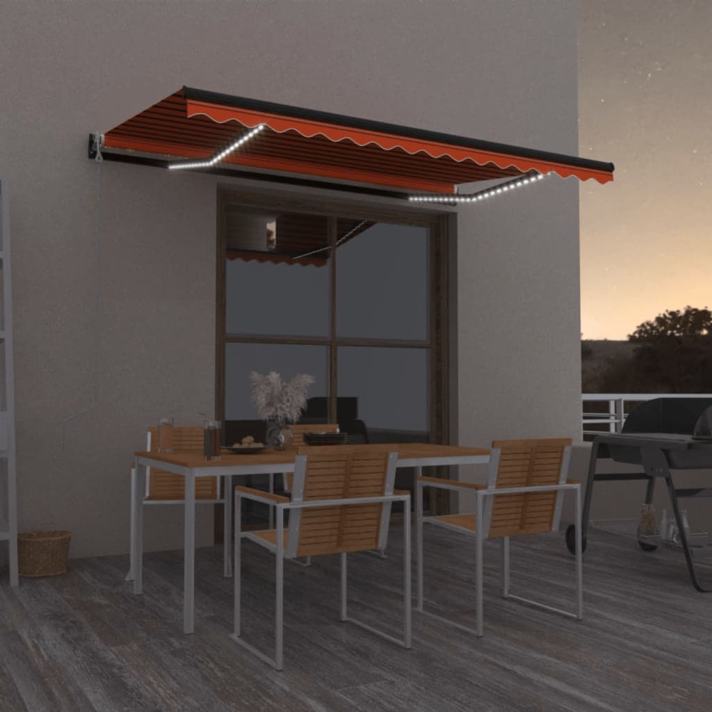 VidaXL Luifel automatisch met LED windsensor 400x350 cm oranje bruin