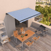 VidaXL Luifel handmatig uittrekbaar 450x350 cm blauw en wit - afbeelding 1