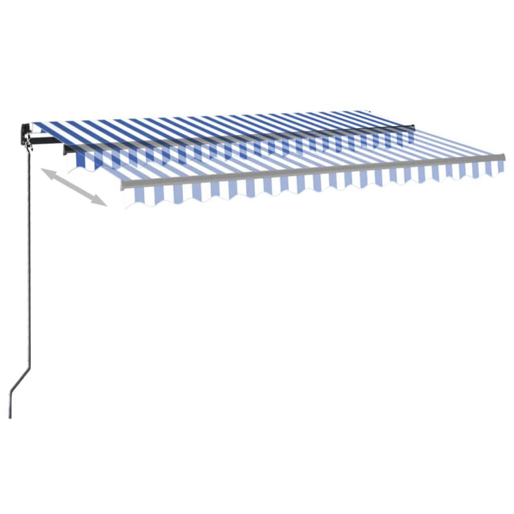 VidaXL Luifel handmatig uittrekbaar met LED 450x350 cm blauw en wit
