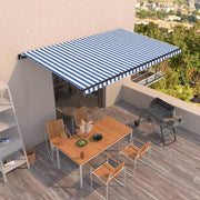 VidaXL Luifel handmatig uittrekbaar 500x350 cm blauw en wit - afbeelding 1