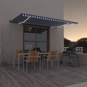 VidaXL Luifel handmatig uittrekbaar met LED 500x350 cm blauw en wit - afbeelding 1