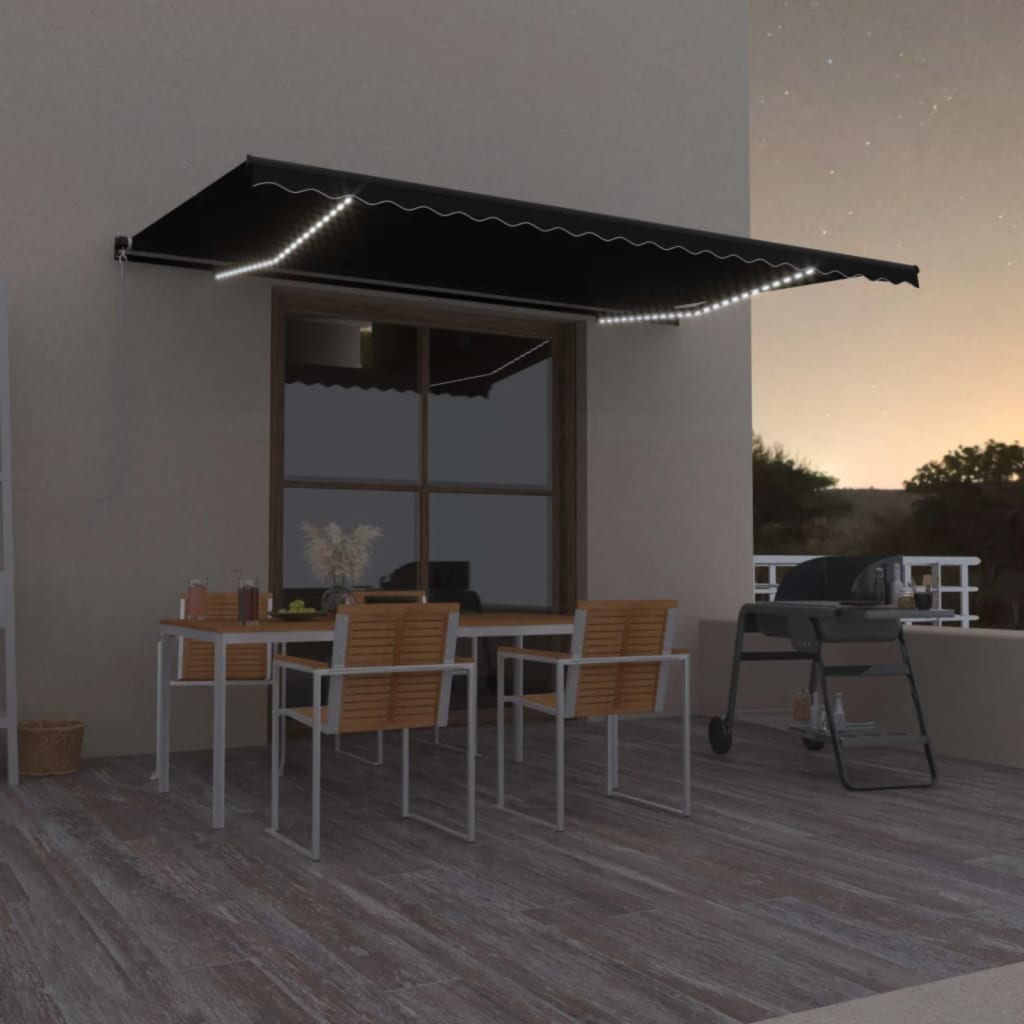 VidaXL Luifel handmatig uittrekbaar met LED 500x350 cm antracietkleur