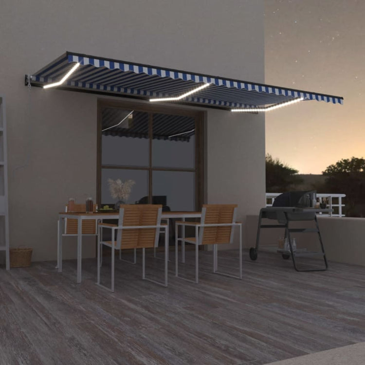 VidaXL Luifel automatisch met LED en windsensor 600x350 cm blauw wit