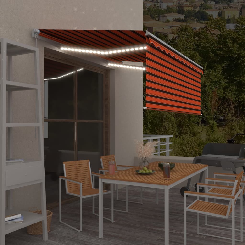 Vidaxl luifel handmatig uittrekbaar gordijn led 3x2,5 m oranje bruin