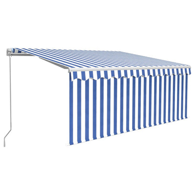 Vidaxl luifel handmatig uittrekbaar met rolgordijn 3,5x2,5 m blauw wit