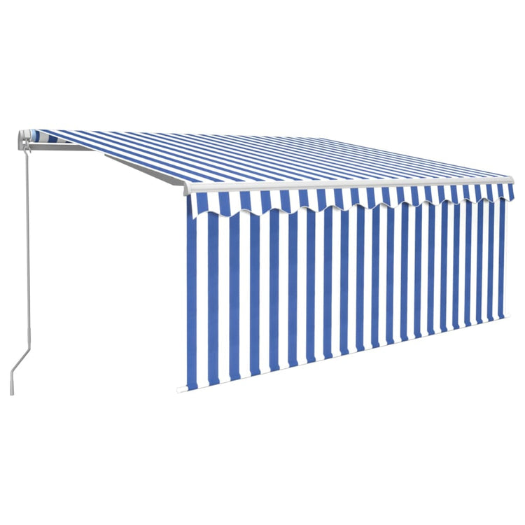 Vidaxl luifel handmatig uittrekbaar met rolgordijn 3,5x2,5 m blauw wit