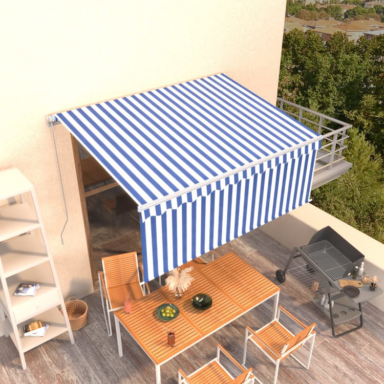 Vidaxl luifel handmatig uittrekbaar met rolgordijn 3,5x2,5 m blauw wit