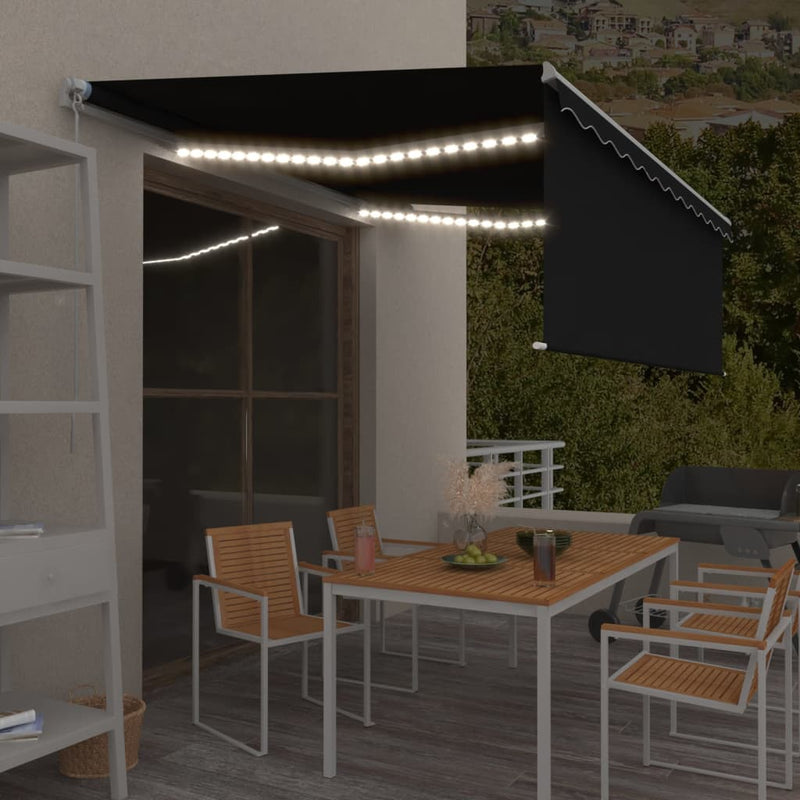 VidaXL Luifel handmatig uittrekbaar met rolgordijn LED 4x3 m antraciet