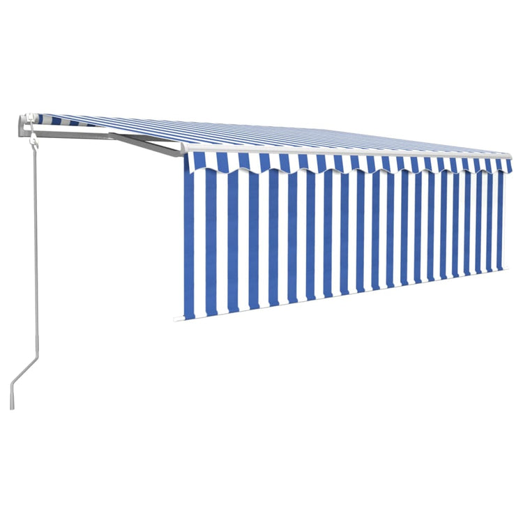 VidaXL Luifel automatisch rolgordijn LED windsensor 4x3 m blauw en wit