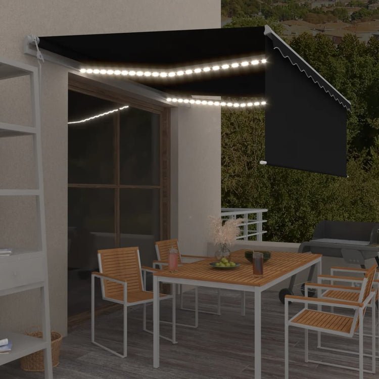 VidaXL Luifel met rolgordijn, LED en windsensor 4x3 m antracietkleurig