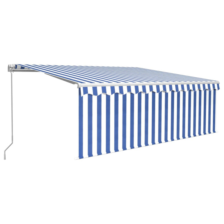 VidaXL Luifel handmatig uittrekbaar rolgordijn LED 4,5x3 m blauw wit