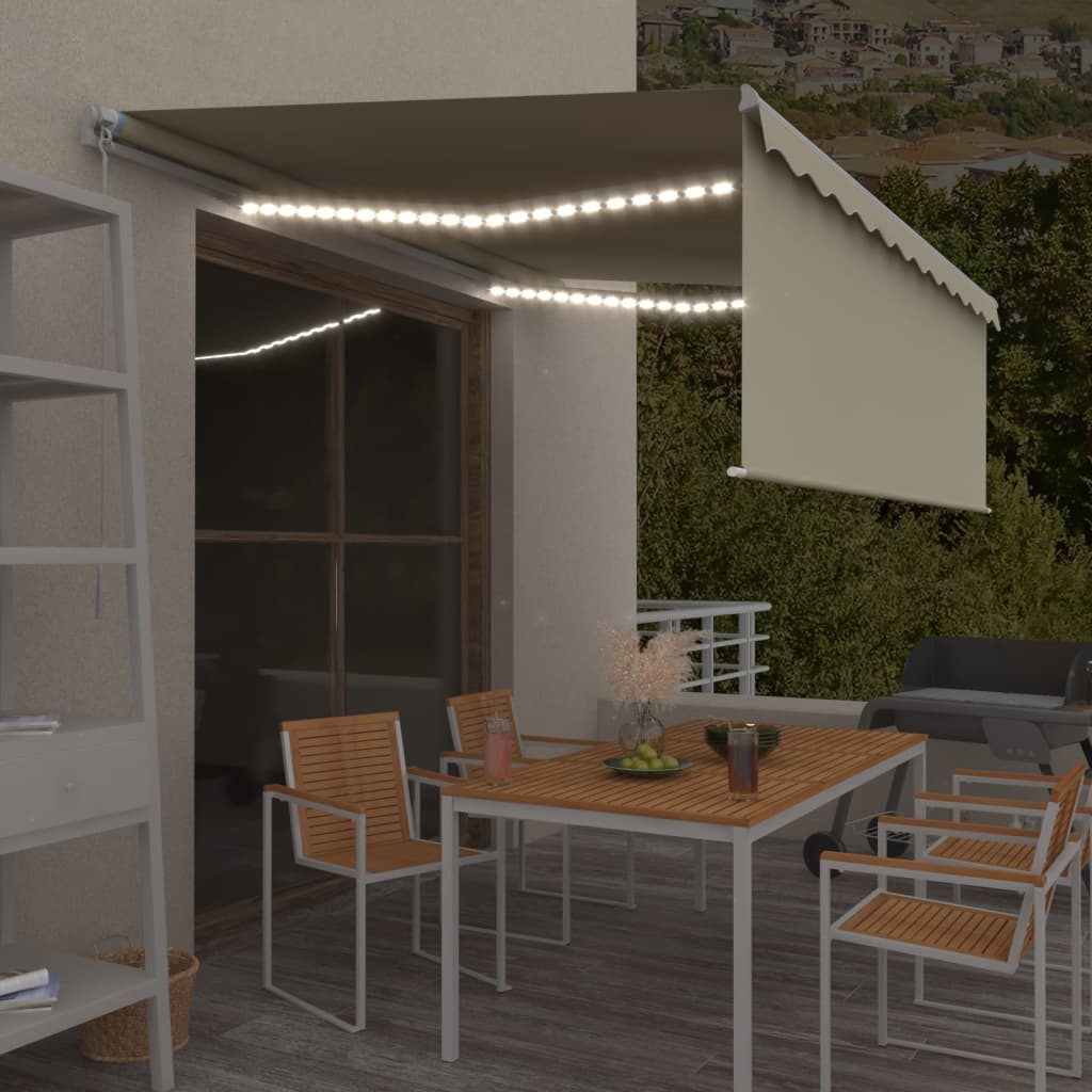 VidaXL Luifel handmatig uittrekbaar met rolgordijn LED 4,5x3 m crème