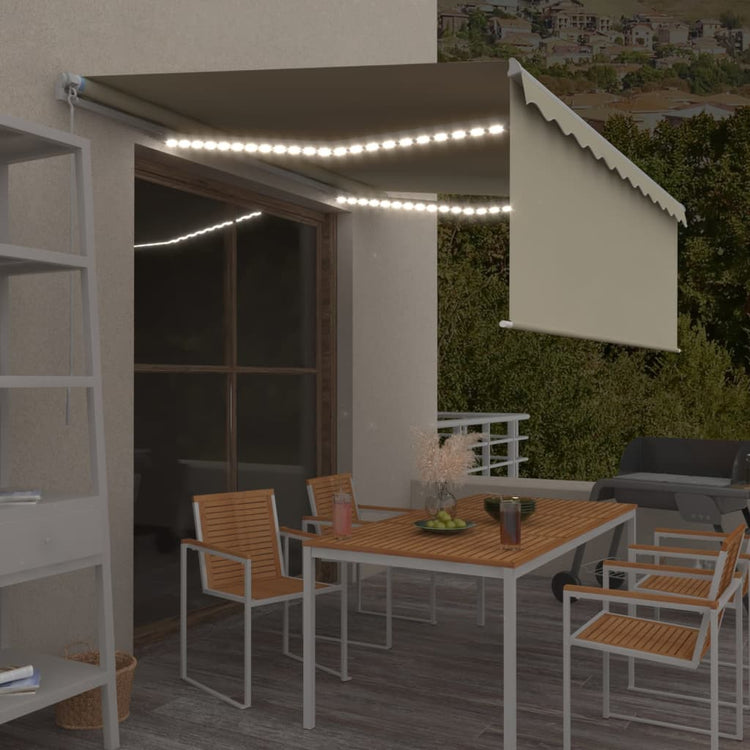 VidaXL Luifel handmatig uittrekbaar met rolgordijn LED 4,5x3 m crème