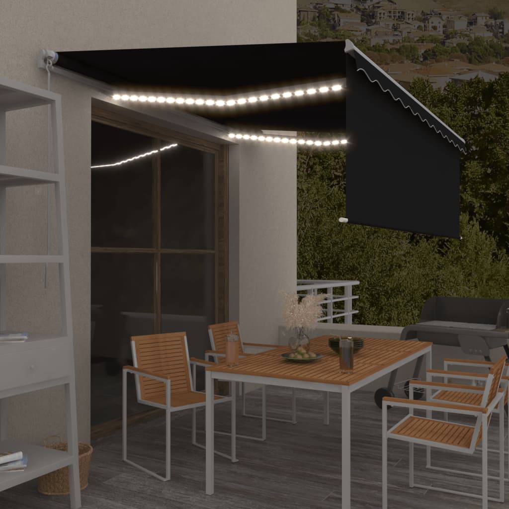 VidaXL Luifel handmatig uittrekbaar rolgordijn LED 4,5x3 m antraciet