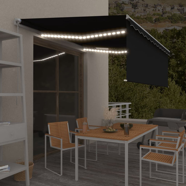 VidaXL Luifel handmatig uittrekbaar rolgordijn LED 4,5x3 m antraciet