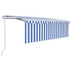 VidaXL Luifel automatisch uittrekbaar met rolgordijn 4,5x3 m blauw wit