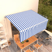 VidaXL Luifel automatisch uittrekbaar met rolgordijn 4,5x3 m blauw wit - afbeelding 1