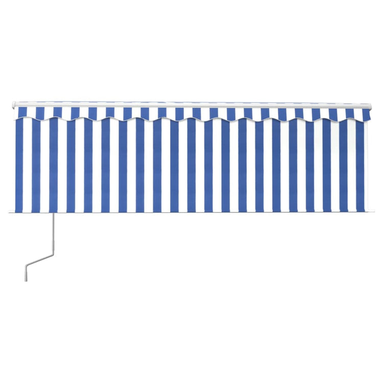 VidaXL Luifel met rolgordijn, LED en windsensor 4,5x3 m blauw en wit