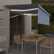 VidaXL Luifel met rolgordijn, LED en windsensor 4,5x3 m blauw en wit - afbeelding 1