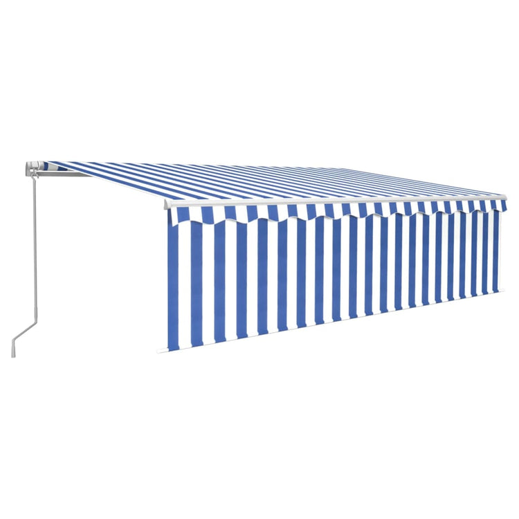 VidaXL Luifel handmatig uittrekbaar met rolgordijn LED 5x3 m blauw wit