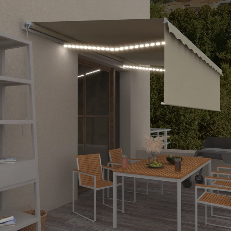 VidaXL Luifel handmatig uittrekbaar met rolgordijn en LED 5x3 m crème