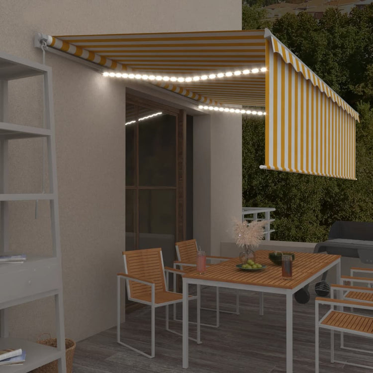 VidaXL Luifel handmatig uittrekbaar met rolgordijn LED 5x3 m geel wit