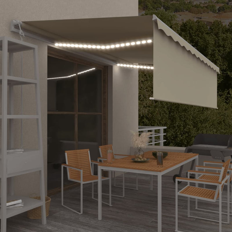 VidaXL Luifel automatisch met rolgordijn LED windsensor 5x3 m crème