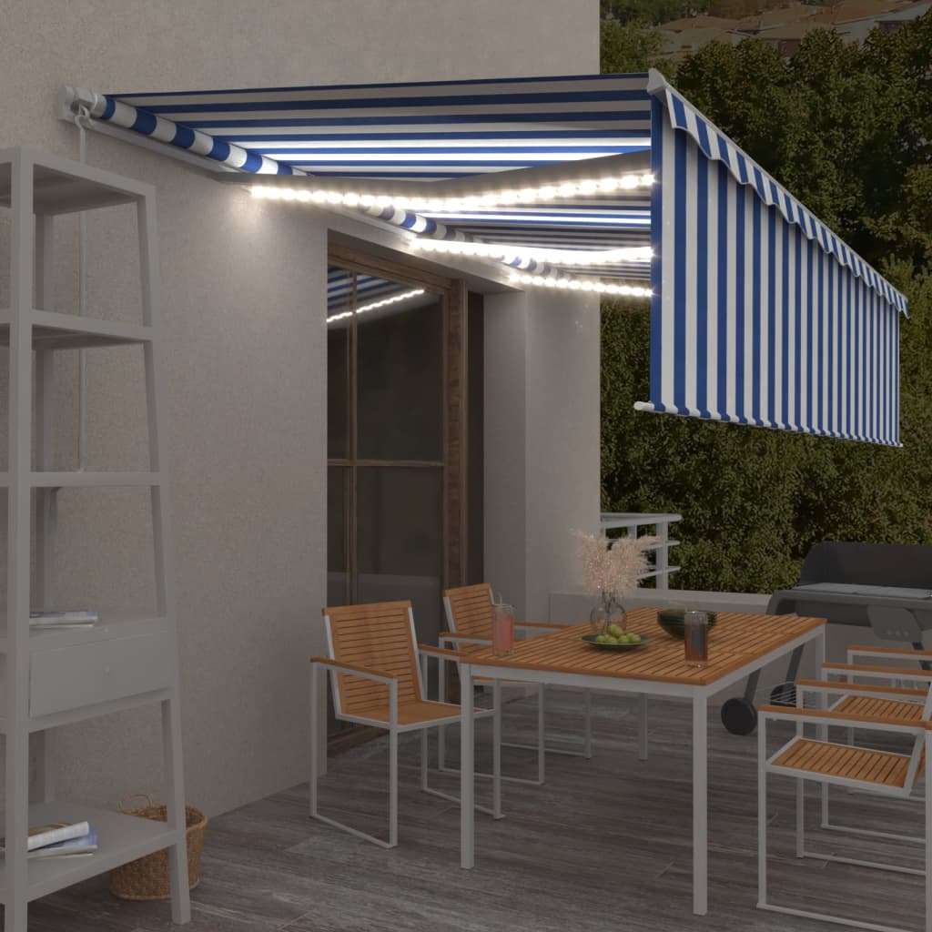 VidaXL Luifel handmatig uittrekbaar met rolgordijn LED 6x3 m blauw wit